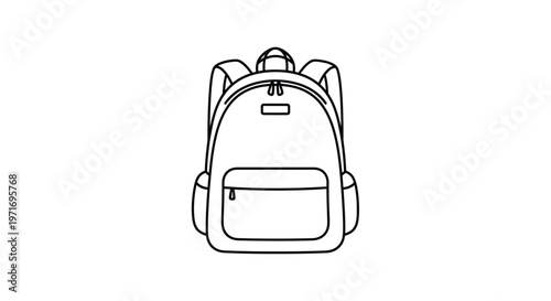 Simple line drawing of a backpack with front pocket and straps