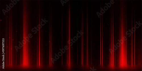 A bright theater backdrop design features red stage curtains with glowing light waves and dark motion lines on a textured vector wallpaper