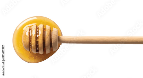 Honey dipper with golden honey on a white background beautifully displayed
