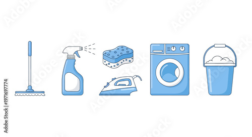 Household Cleaning Appliances and Tools Set.