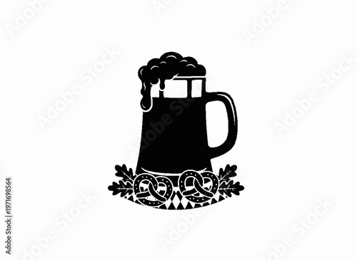 Oktoberfest Celebration: An eye-level shot captures a frothy pint of beer atop a bed of pretzels, a thematic tribute to Oktoberfest. Evoking feelings of festive cheer, the image is a visual feast.