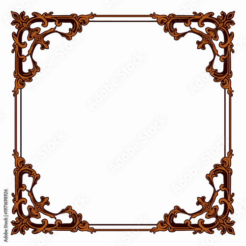 Intricate Ornate Frame with Vintage Floral Designs and Lush Detailed Elements on White Background Reflecting Classic Artistic Aesthetics and Craftsmanship