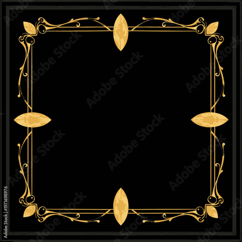 Elegant Gold Art Deco Style Corner Ornament Design on Black Background for Decorative Projects