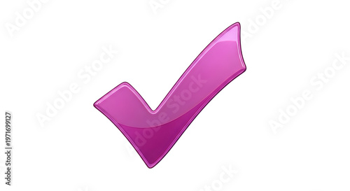Pink checkmark symbol on a white background indicating confirmation or approval