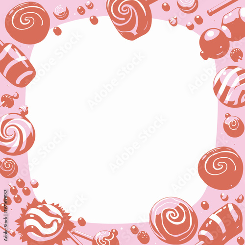 Colorful Assorted Candies and Lollipops Forming a Vibrant Decorative Frame on a White Background