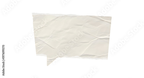 Crumpled white paper speech bubble template isolated on white background for adding text or graphics for creative design and communication purposes effectively