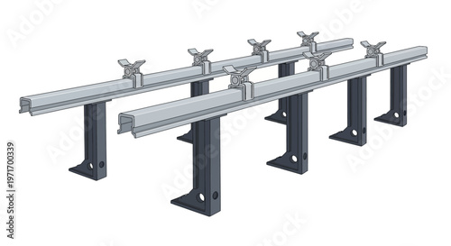 Industrial Metal Rail System with Stands.