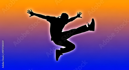 Dynamic Silhouette Celebrating International Dance Day with a Vibrant Gradient Background, Showcasing Movement, Energy, and Artistic Expression in a Modern Graphic Style