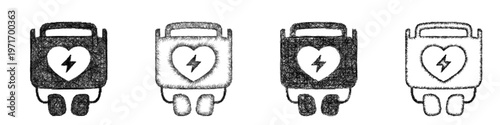 Sketch defibrillator icon design set