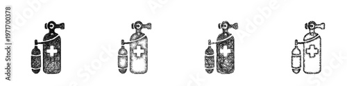 Sketch oxygen tank icon design set