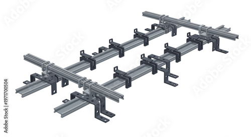 Metal Rail Tracks with Clamps and Supports.
