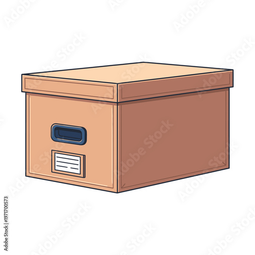 Brown Storage Box with Handle and Label.