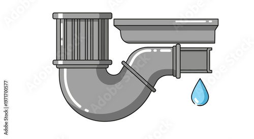 Leaking Gray Pipe with Water Droplet.