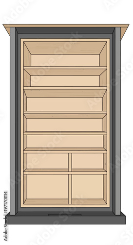 Empty Wooden Cabinet with Multiple Shelves.