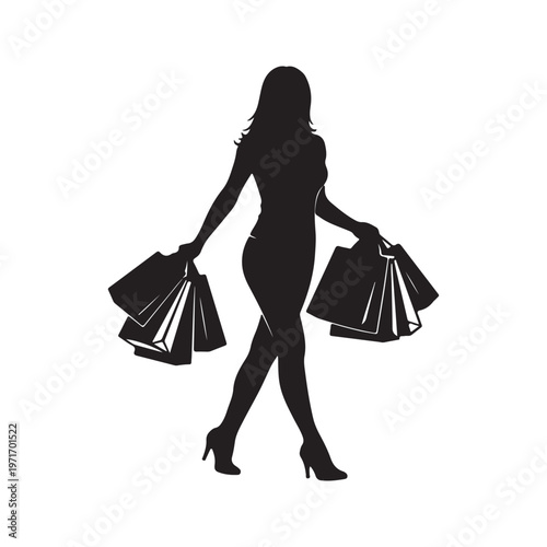 Silhouette of a woman with shopping bags representing consumerism and retail therapy perfect for fashion and lifestyle concepts