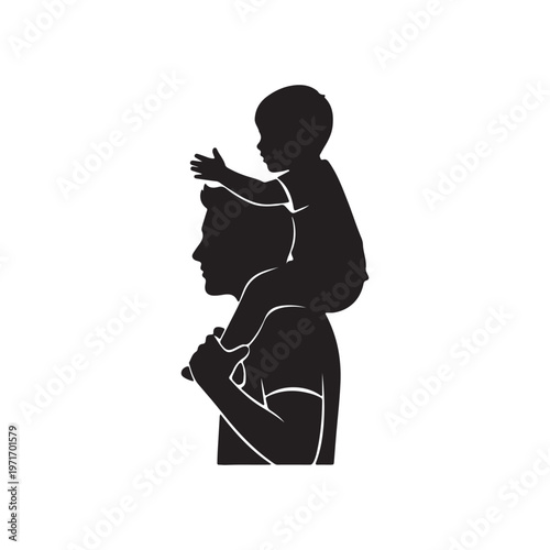 Silhouette of father carrying child on shoulders symbolizing family love and childhood joy perfect for parenting or lifestyle concepts
