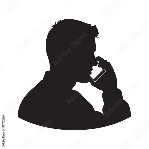 Silhouette of a man talking on a smartphone profile view clean vector illustration for communication and technology concepts