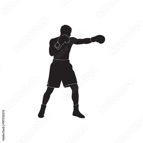 Silhouette of a boxer throwing a punch isolated vector illustration for sports and fitness concepts representing combat and training