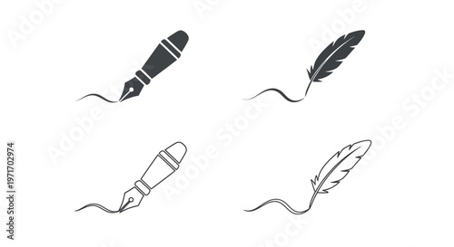 Vector graphic illustration of fountain pens and quill pens in modern design