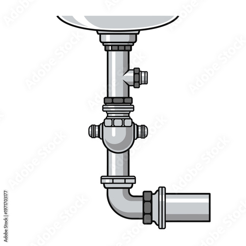 Detailed Illustration of Sink Drain Pipe System.