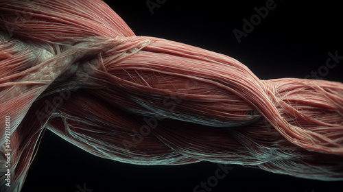 Hyper realistic anatomical illustration of human arm musculature
