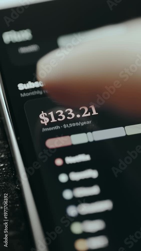 Financial tracking interface monitoring monthly subscription costs
