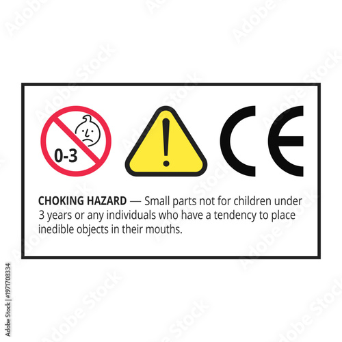 Choking Hazard Warning Label  CE Mark Small Parts Safety Vector Badge