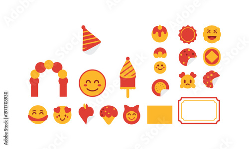 Colorful emoji collection featuring food, celebrations, and emotions icons