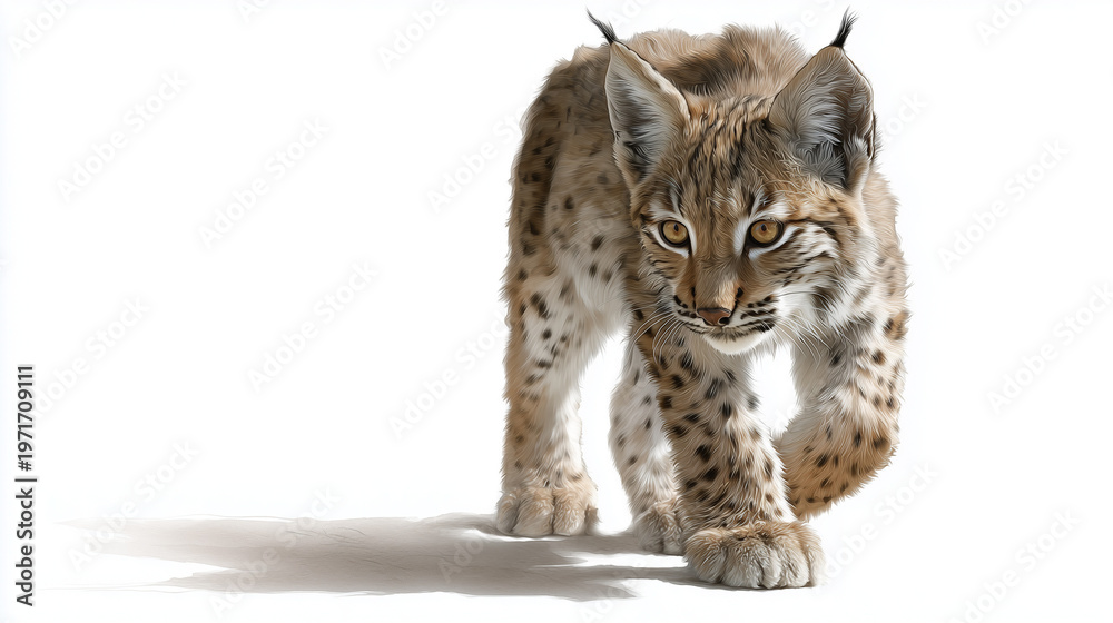 Obraz premium Lynx walking on white background