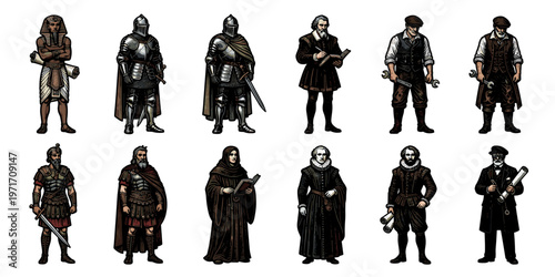 Historical Figure Illustration Set: Diverse Ancient and Medieval Characters Collection