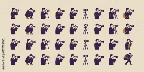 Photographer people set simple camera shooting and photography scenes