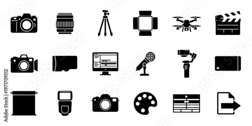 Comprehensive collection of film photography and creative media equipment icons