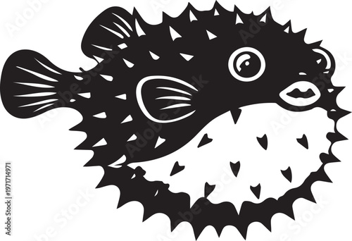 Silhouette of a pufferfish with black and white