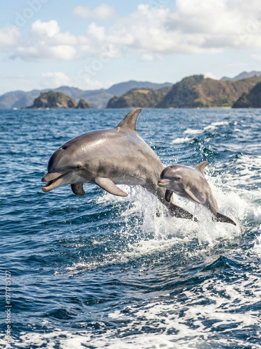 two dolphins jumping