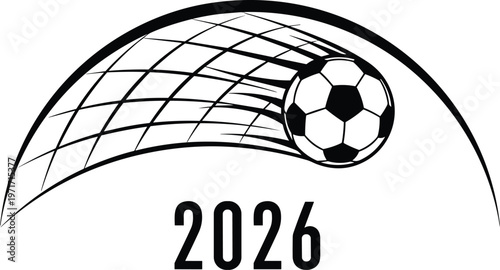 soccer ball hitting net 2026 football goal motion speed sports tournament championship game scoring action dynamic vector illustration concept