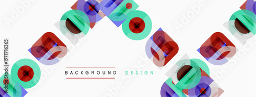 Abstract geometric pattern. Repeating circles, squares, lines create modern design. Light background enhances visual impact.