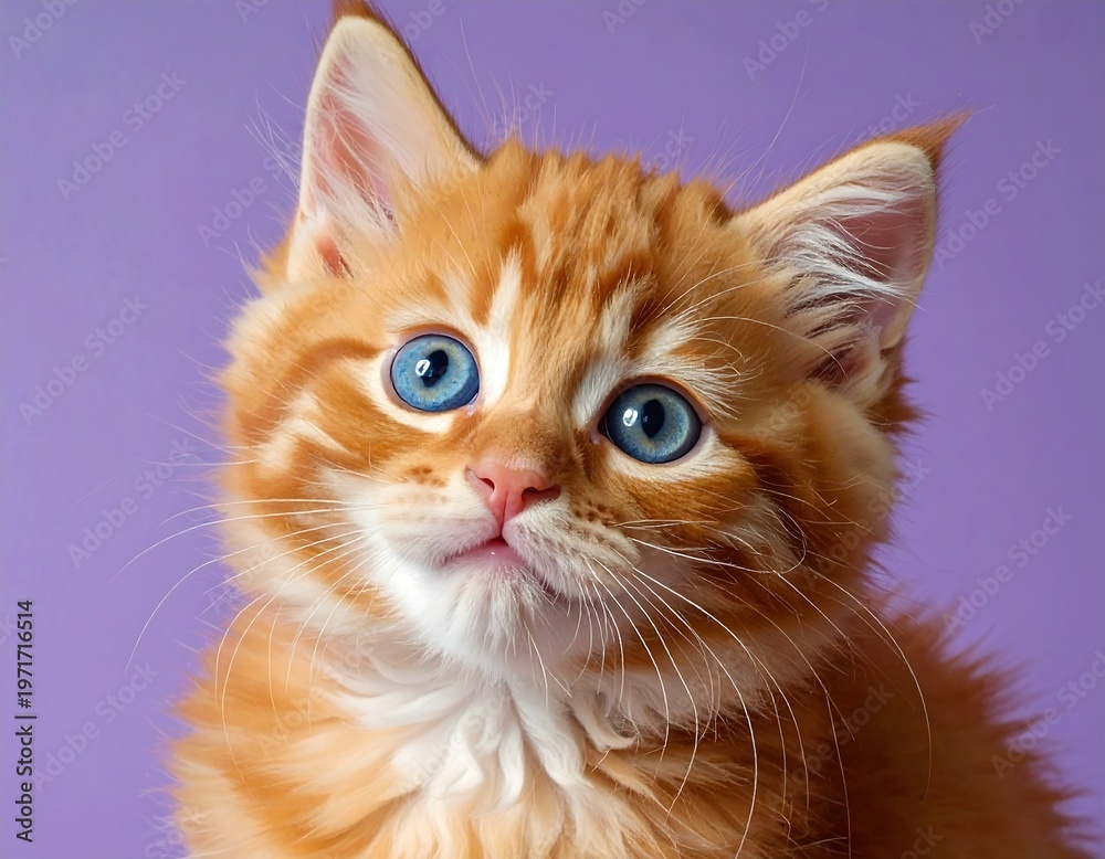 Naklejka premium Adorable Orange Tabby Kitten with Striking Blue Eyes.