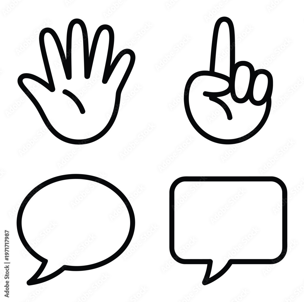 Fototapeta premium Set of Hand Gestures and Speech Bubbles