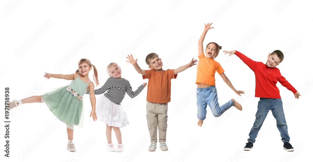 Fototapeta premium Group of happy children on white background