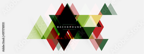 Abstract geometric shapes overlap, creating dynamic visual texture. Red, green, pink hues dominate white space. Modern design element.