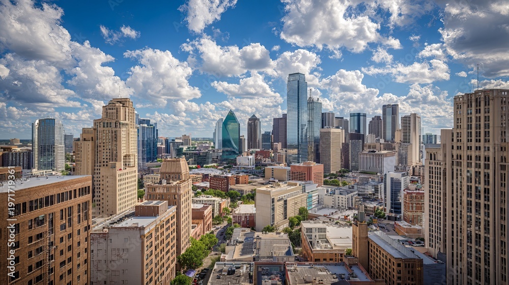 Fototapeta premium Downtown Dallas, Texas, offers a view of its city skyline.