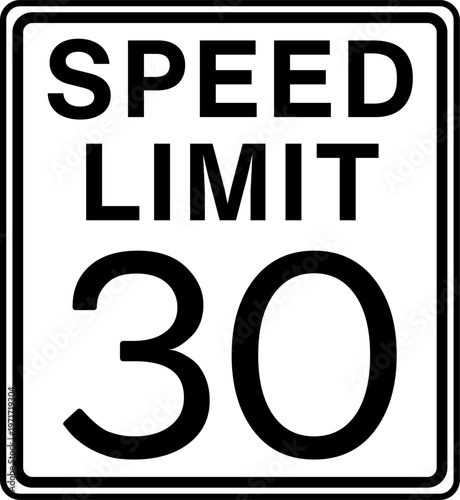 Speed limit 30 mph traffic sign, Speed limit 30 miles per hour road sign