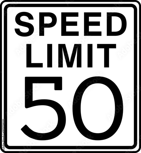 Speed limit 50 mph traffic sign, Speed limit 50 miles per hour road sign