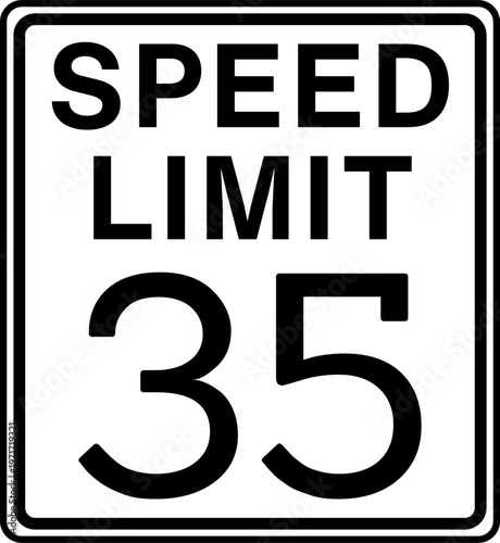 Speed limit 35 mph traffic sign, Speed limit 35 miles per hour road sign