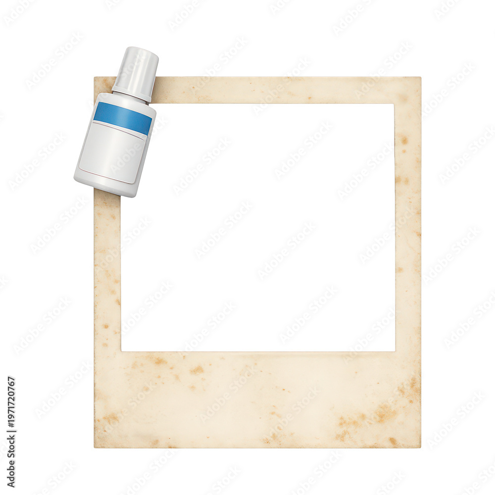 Fototapeta premium PNG Vintage photo frame with bottle