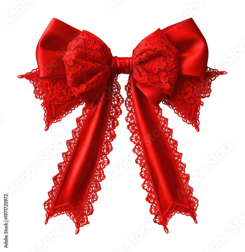 PNG Elegant red lace bow decoration.