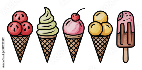 A Colorful Assortment of Delicious Ice Cream Cones and Popsicles