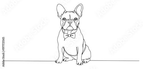 French Bulldog with bow tie one line drawing vector for pet shop grooming or dog lover concept