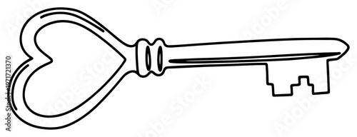 Vintage heart shaped key one line drawing vector for love secret or home security concept