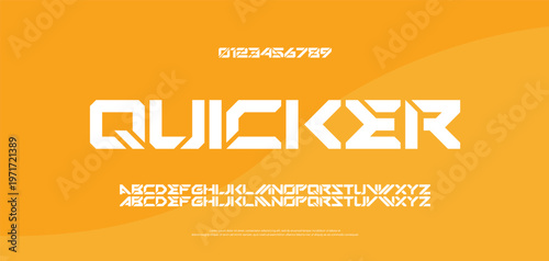 QUICKER Virtual digital font, cyber alphabet made space design made futurism style, uppercase Latin letters A-Z and Arab numerals 0-9 space style, vector illustration 10EPS
